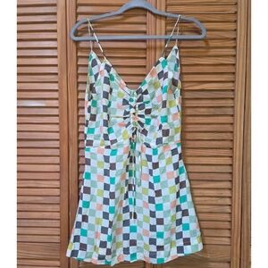 Acacia Swimwear Blue and White Ruched Camisole Dress